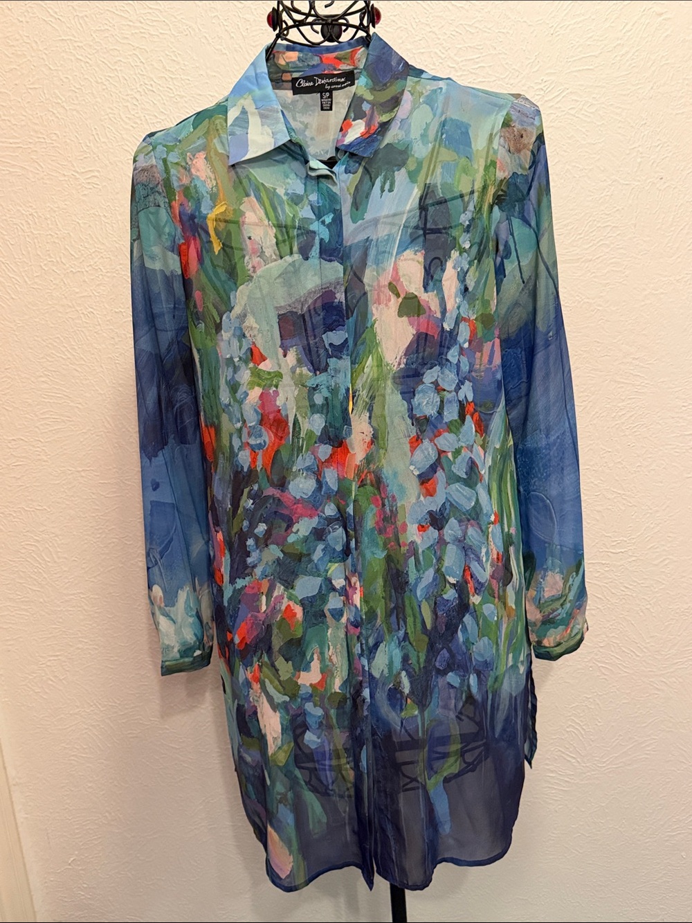🐠🐠🐠BOGOHO🐠🐠🐠Claire Desjardins Sheer Watercolor Button-Down Shirt-S